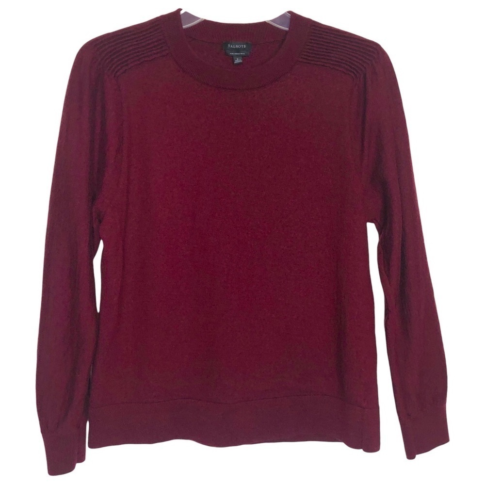Talbots - KH2358 Pure Merino Wool Burgundy Crew Neck Sweater - Size Large
